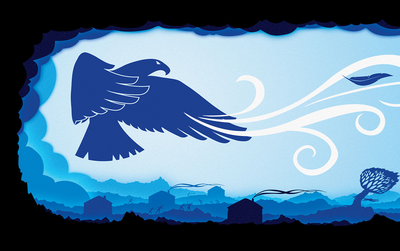 blue ILLUSTRATION  monochrome wind dreamlike onirique aigle eagle Monochromatic vent