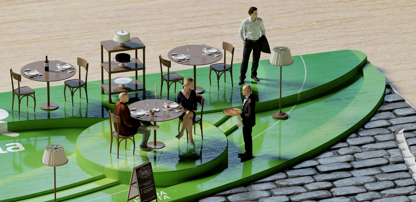 cmr restaurant table CGI 3D credit card Bank falabella people Render tilt SHIFT macro full