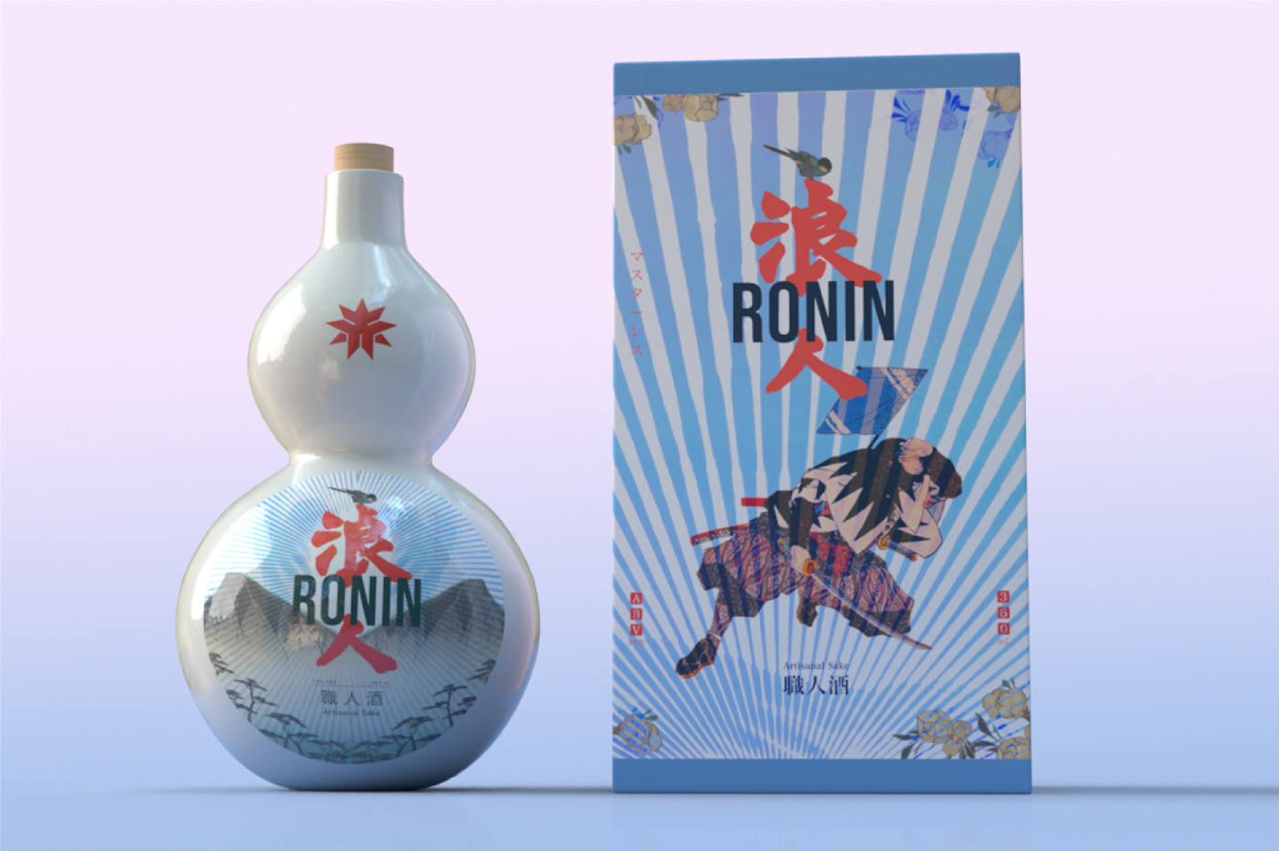 3D model 47 Ronin Adobe Dimension alcohol product  Artisanal Liquor japanese sake package design  product design  product mockup Ronin Sake