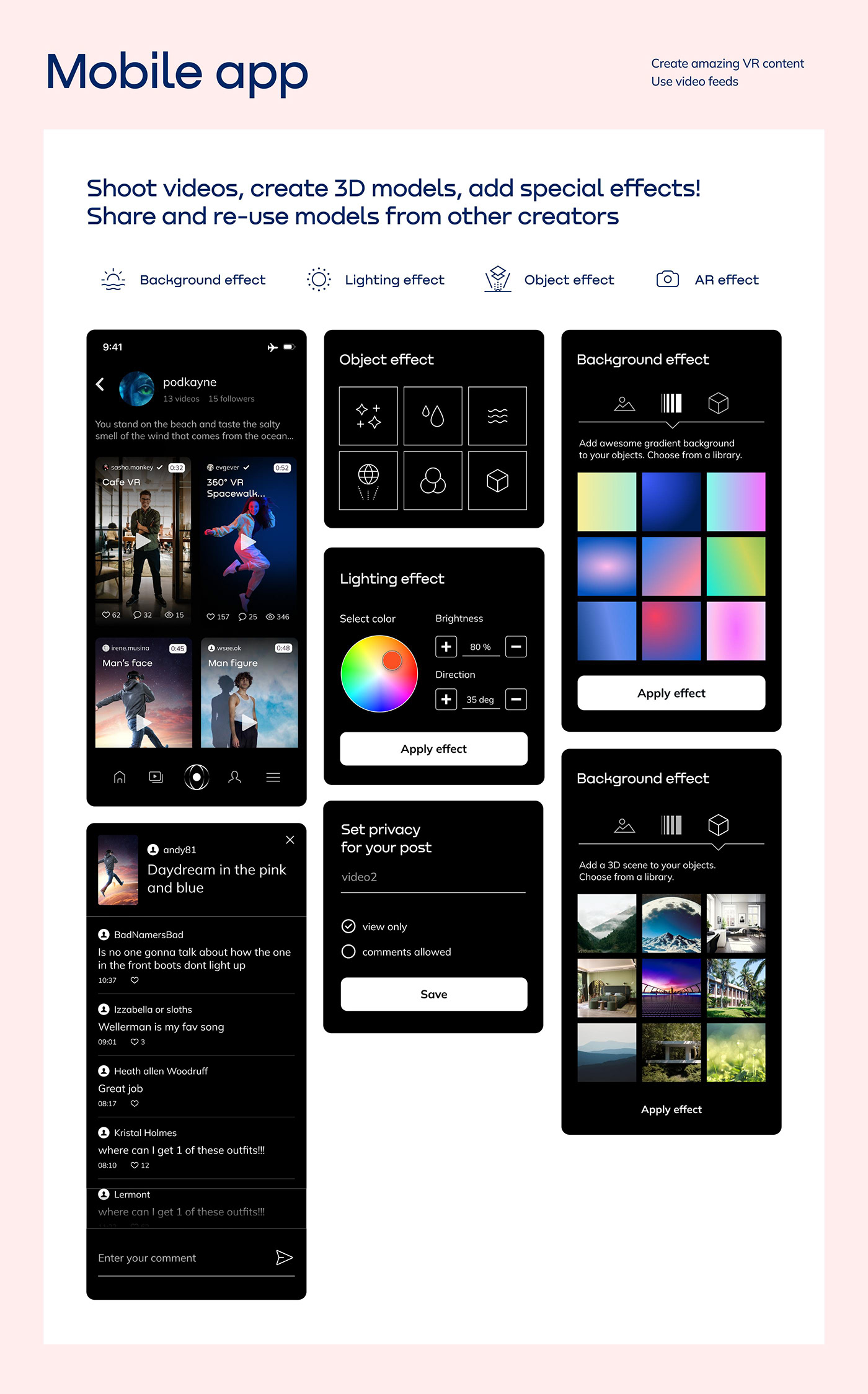 AR Brand Design creative ads mobile app design Social app Style Guide ui design UX design video vr