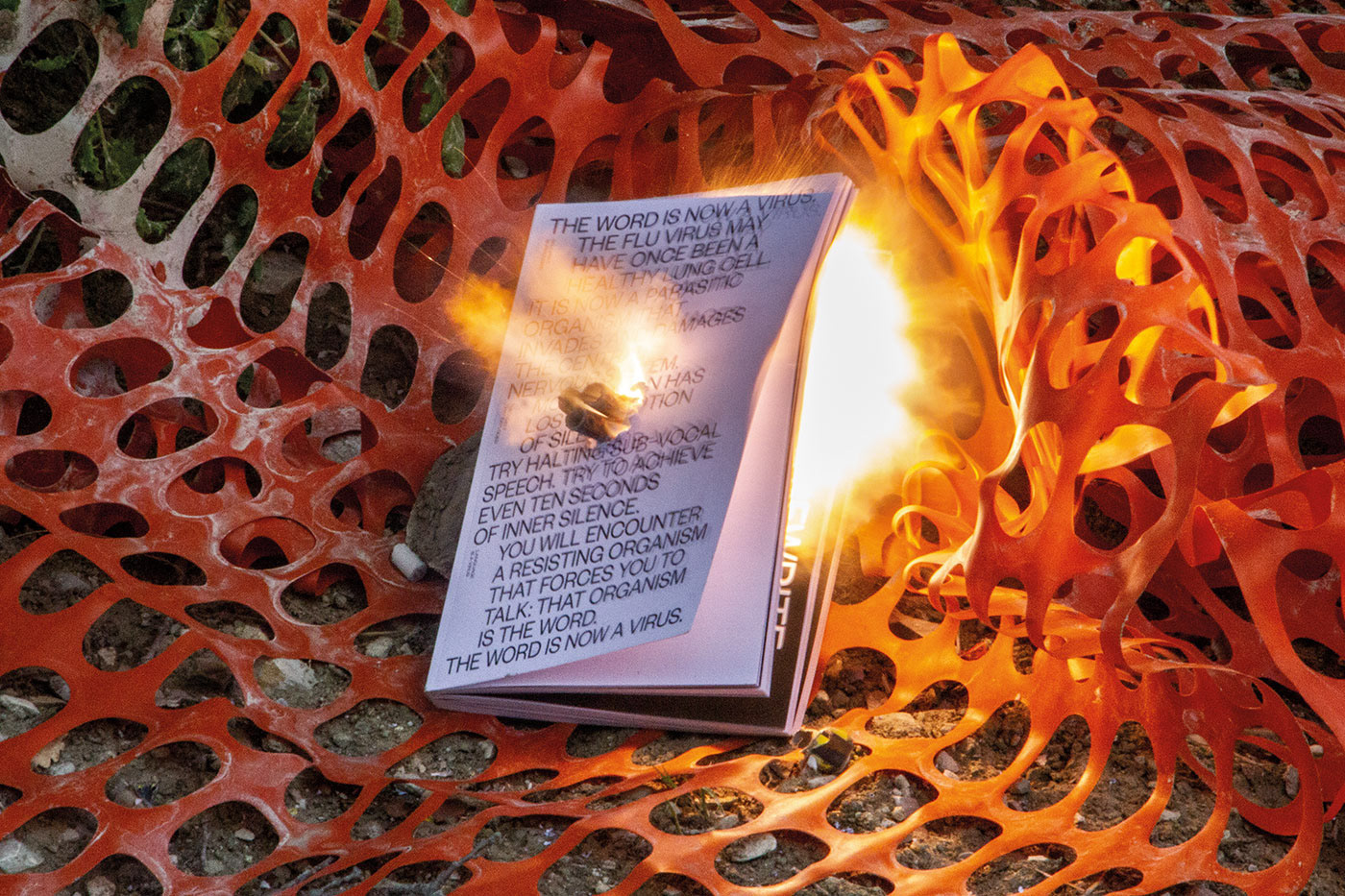 Burroughs virus language editorial Exhibition  swiss ISIA Urbino book design fire shoot