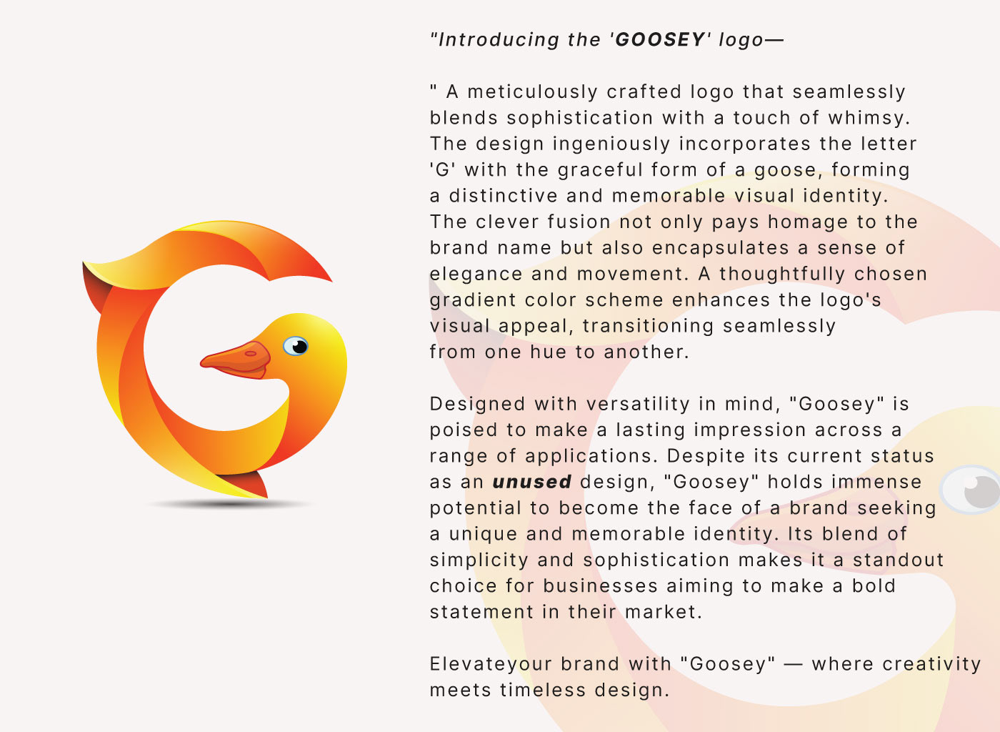 Logo Design logo brand identity brand identity design branding  logofolio Logotipo Logotype ducklogo letter g goose logo