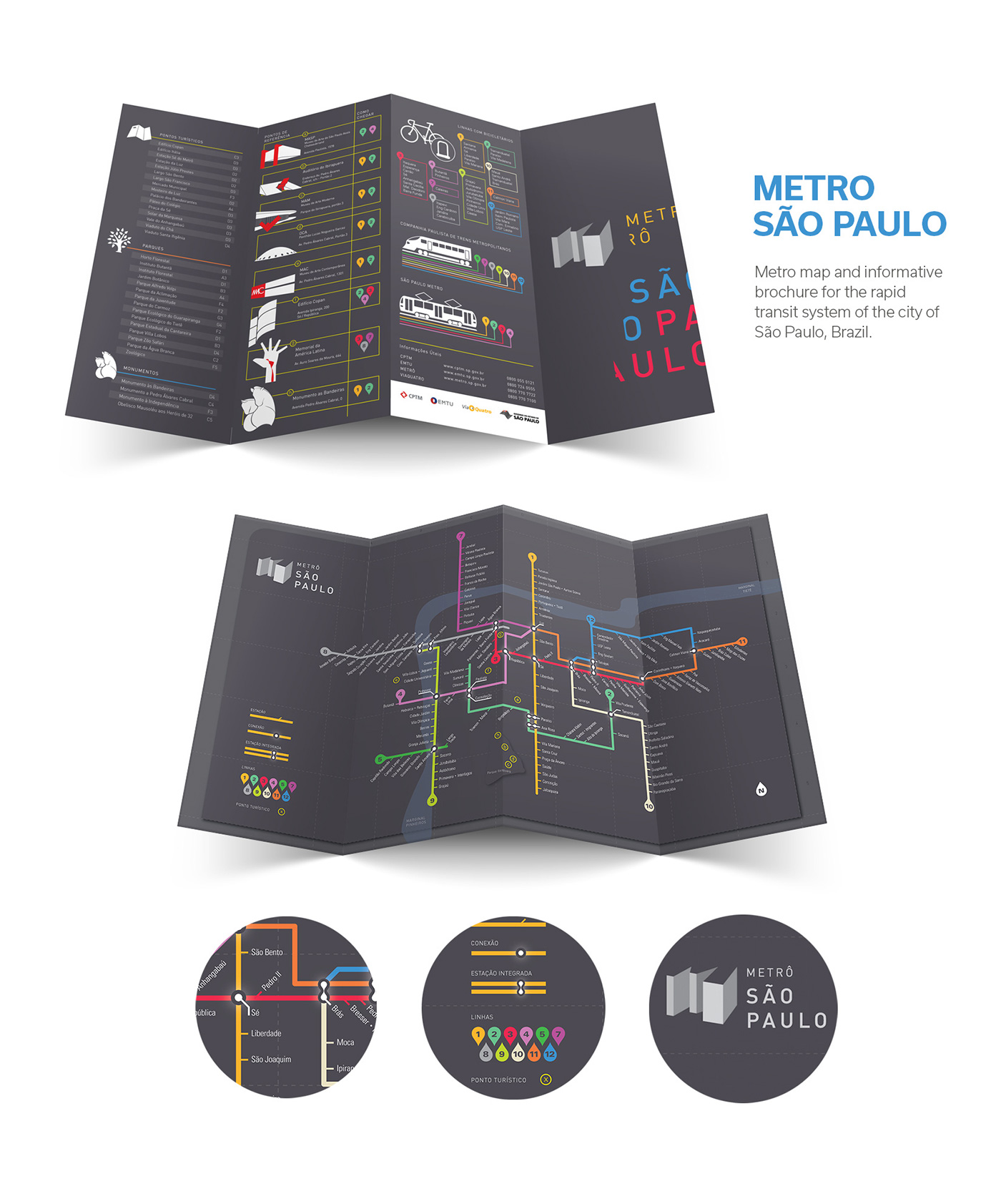 são paulo metro brochure print information colors routes map subway são paulo transportation railroad