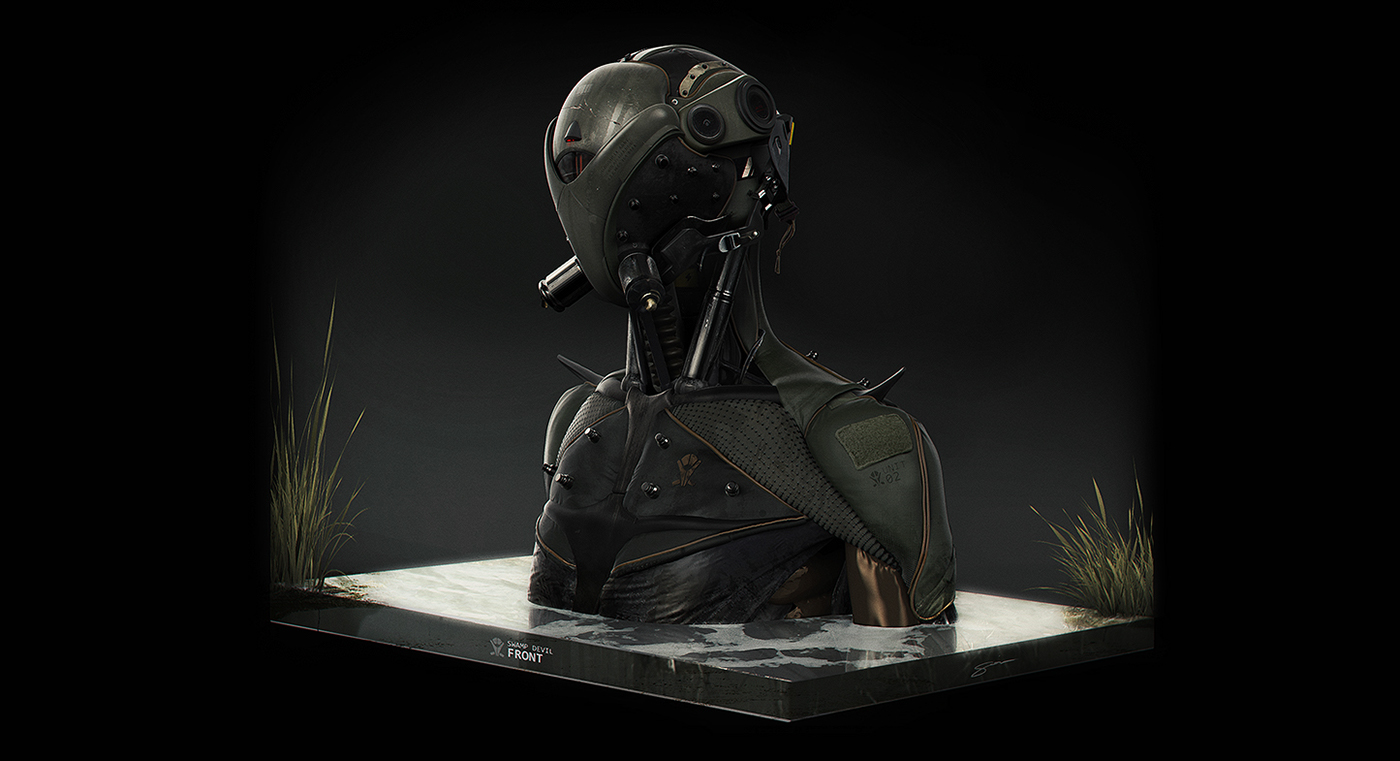 sowig bust mech robot green Helmet concept 3D Zbrush Sculpt