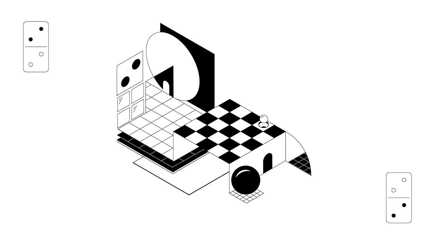 black and white fanzine geometric ILLUSTRATION  ilustracion Isometric isometrica Minimalism series surrealism