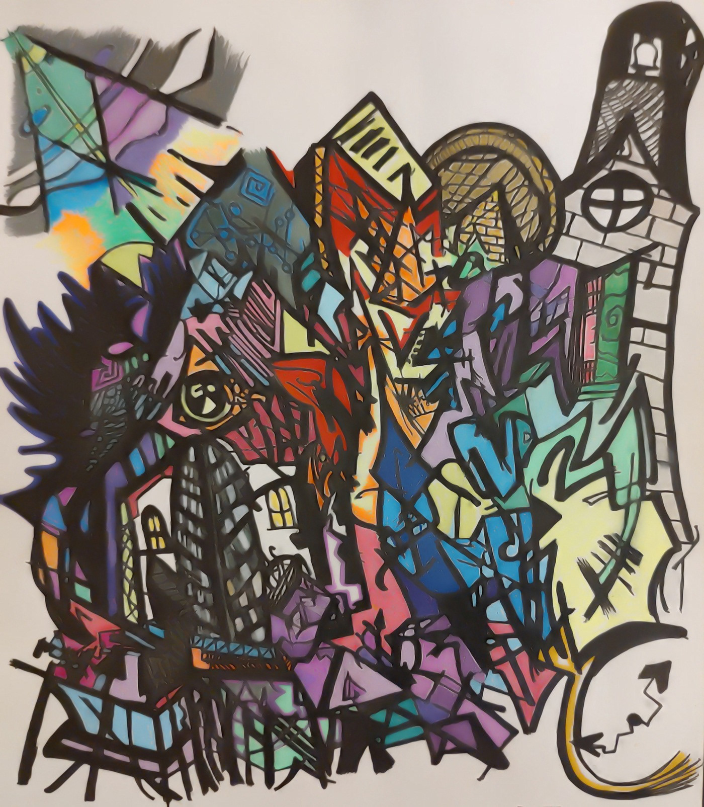 abstract acrylic doodle gel Graffiti microns oil paint. modern