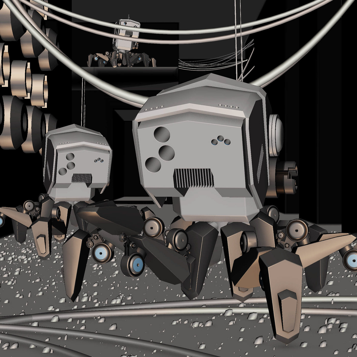 3D model concept art dark future robots scify tech techno