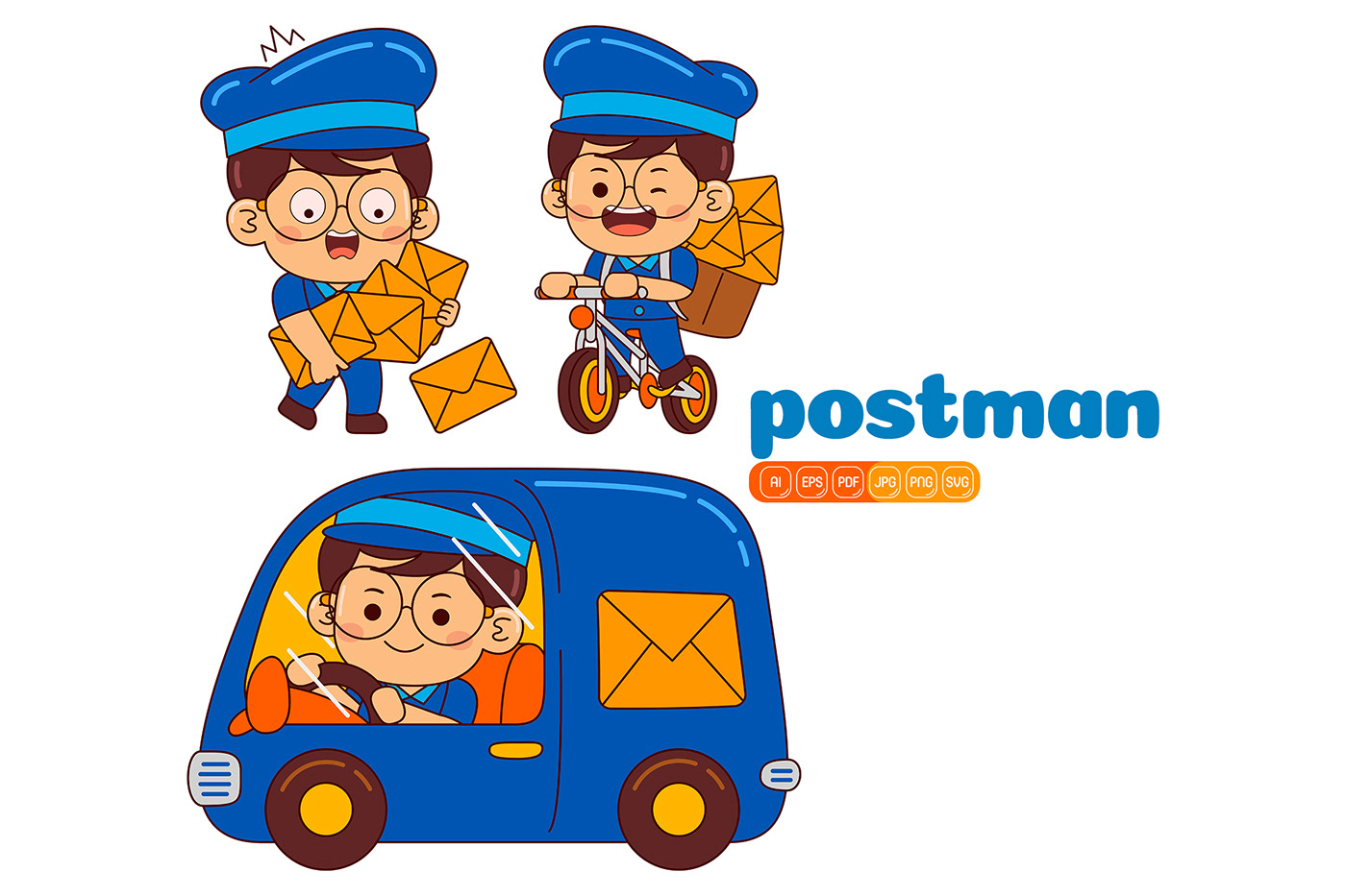 postman ILLUSTRATION  vector job profession uniform child Character boy kid