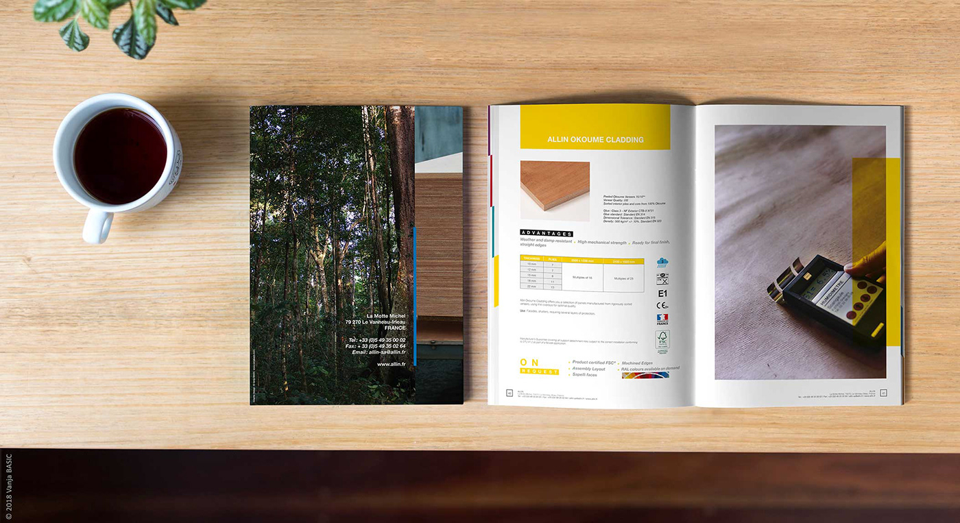 graphic design  Layout design minimal plywood panels industrial firm wood Catalogue editorial design  allin