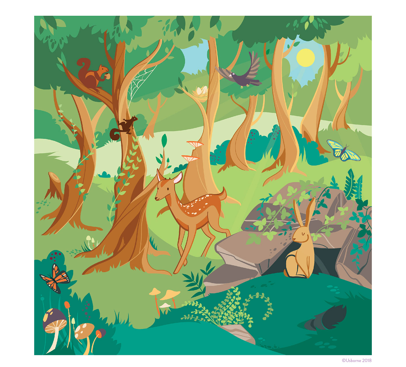 Nature Games activity book illustrazione flat design children illustration usborne animals wood