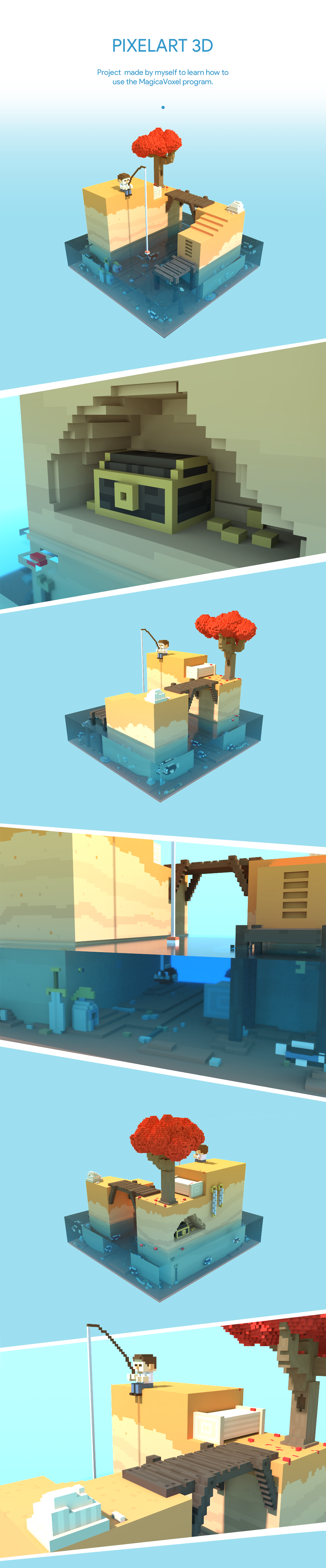 pixelart 3D Fisherman pixel art illustartion game background concept cube