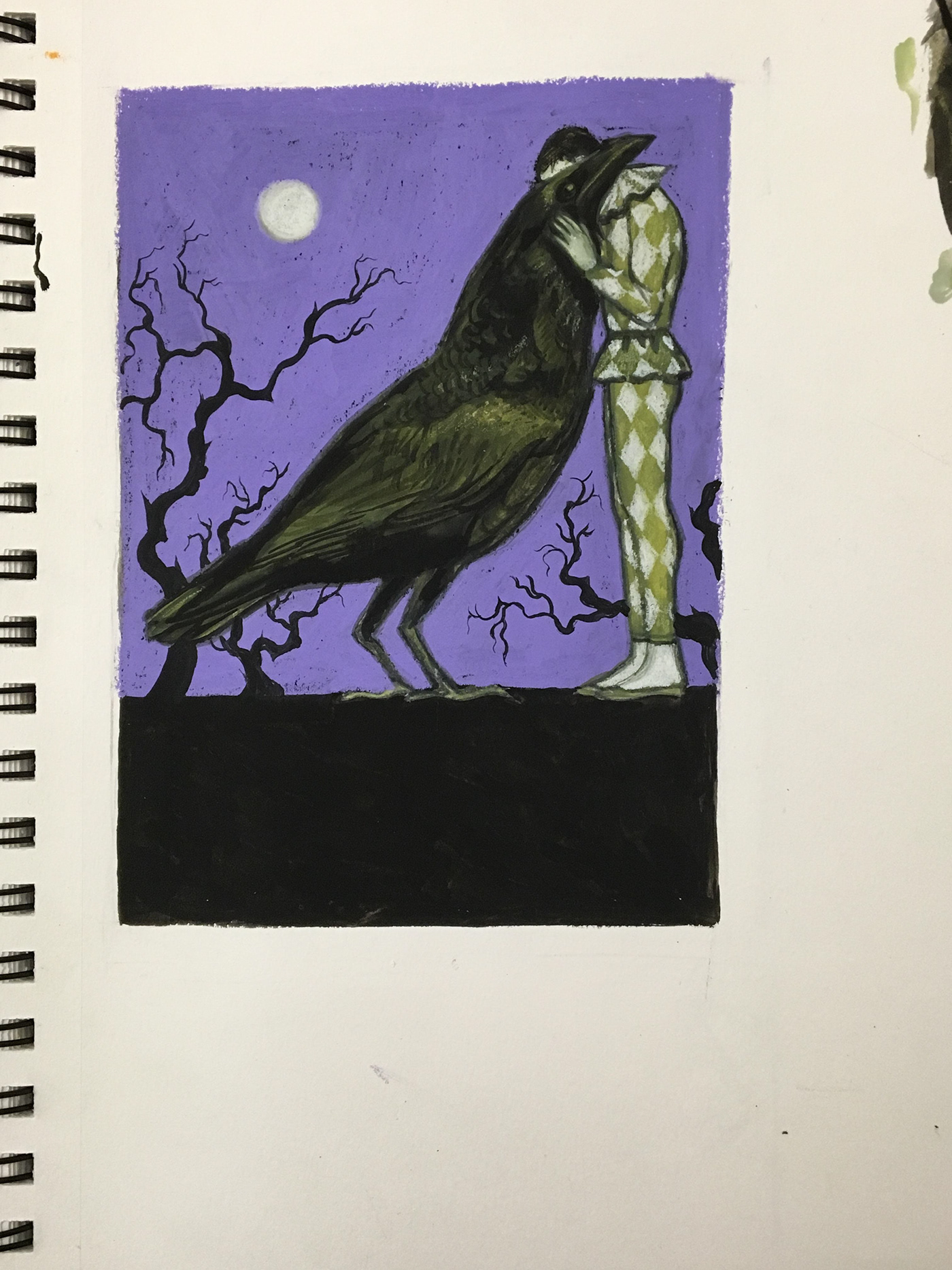 Drawing  painting   ILLUSTRATION  raven purple green