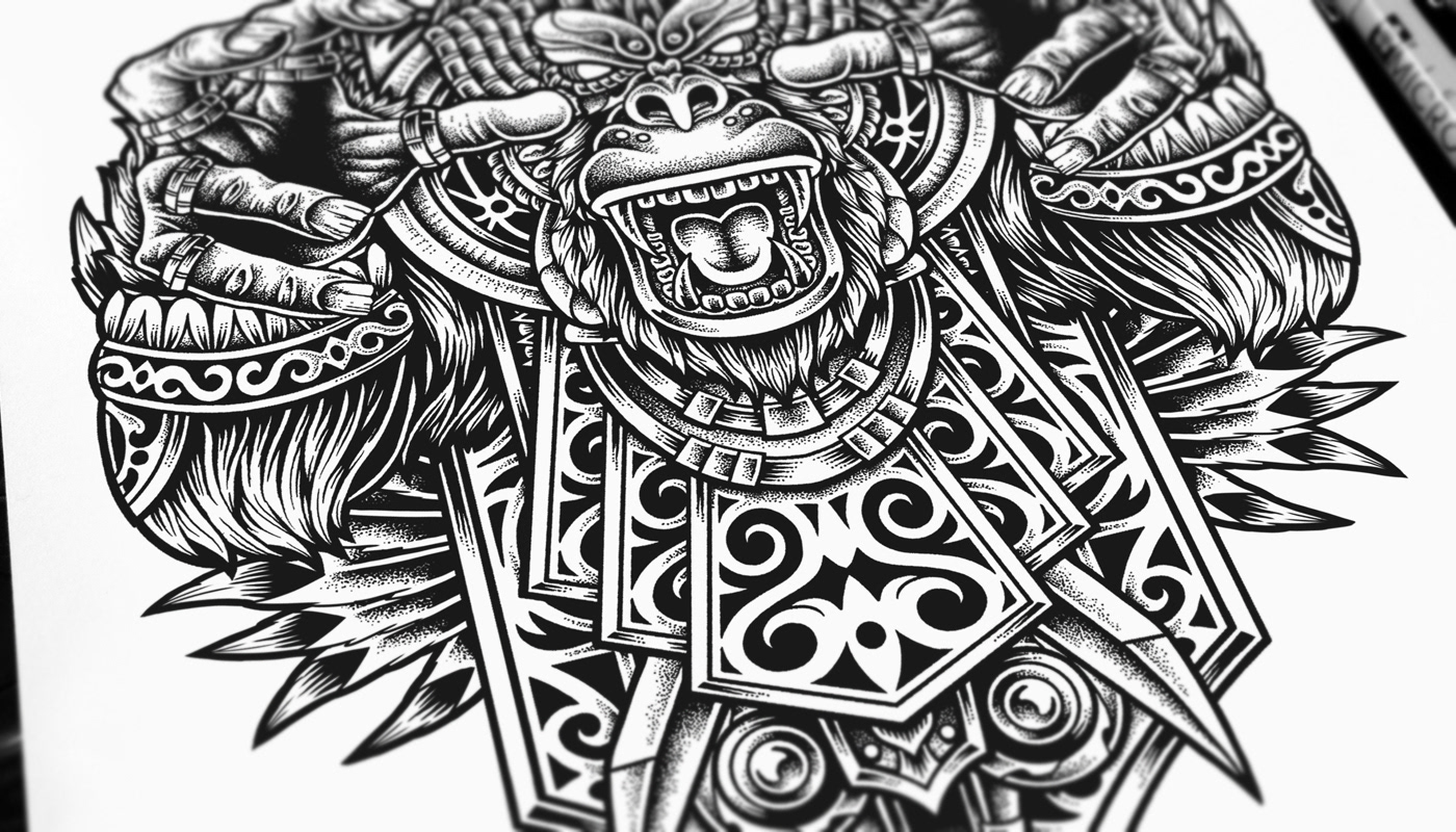 orangutan indonesia culture Drawing  ILLUSTRATION  Borneo Clothing artwork Pointillsim ape