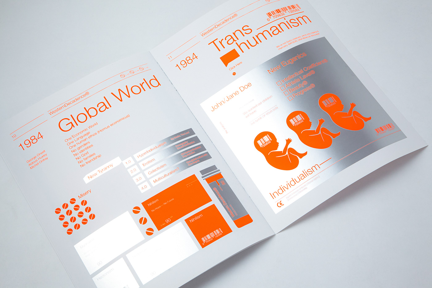 editorial design  fanzine fluorescent infographics Layout magazine neon orange pantone silver