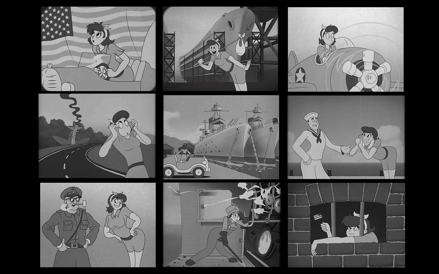 brian fisher  animation  flippindingdong spike jones trailer annie music world war black and white