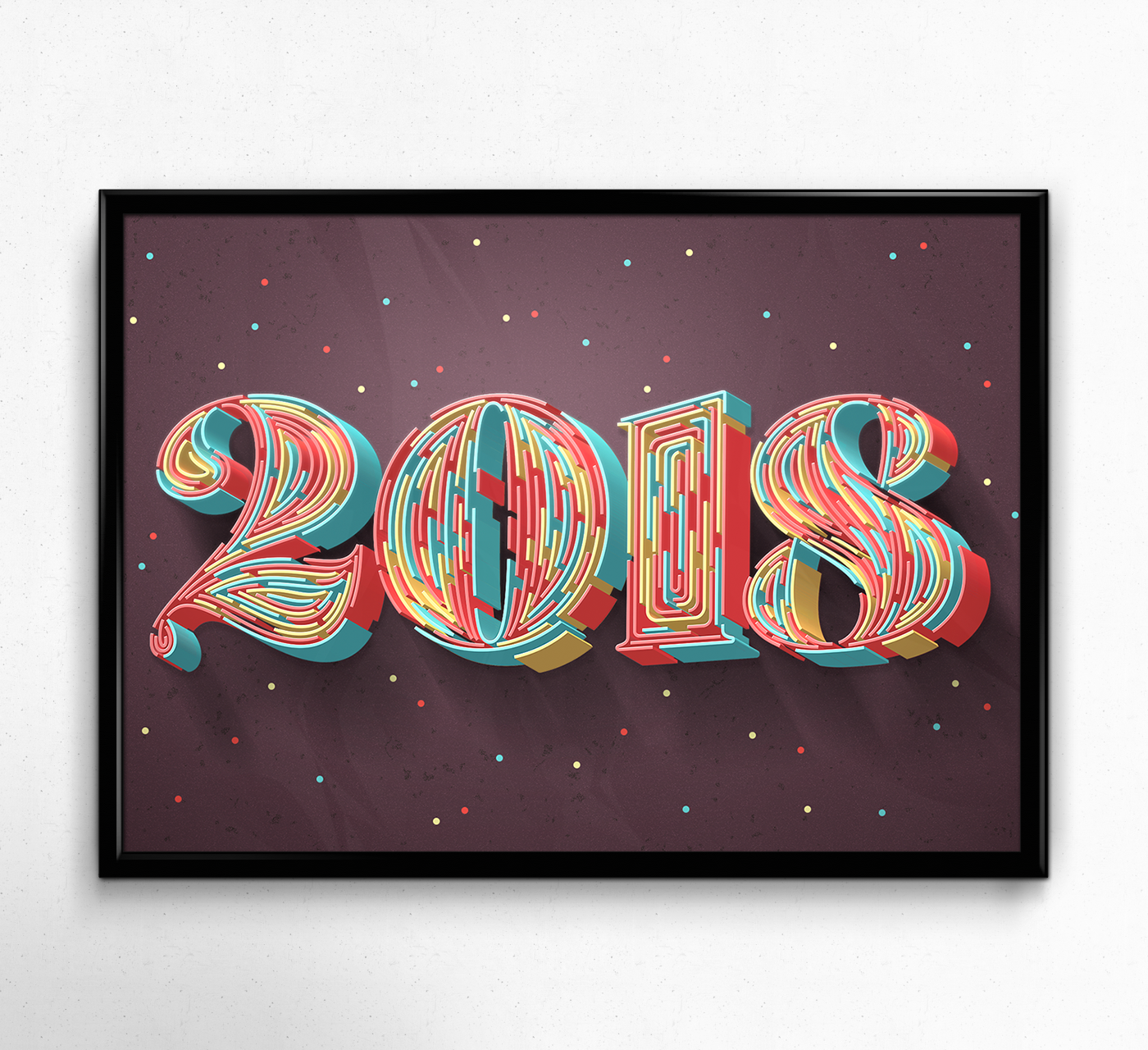 lettering 3D colorful card new year happy abstract geometry modern art logo