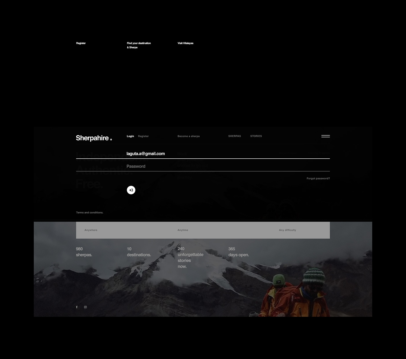 Web Website nepal sherpa himalayas promo minimal fullscreen