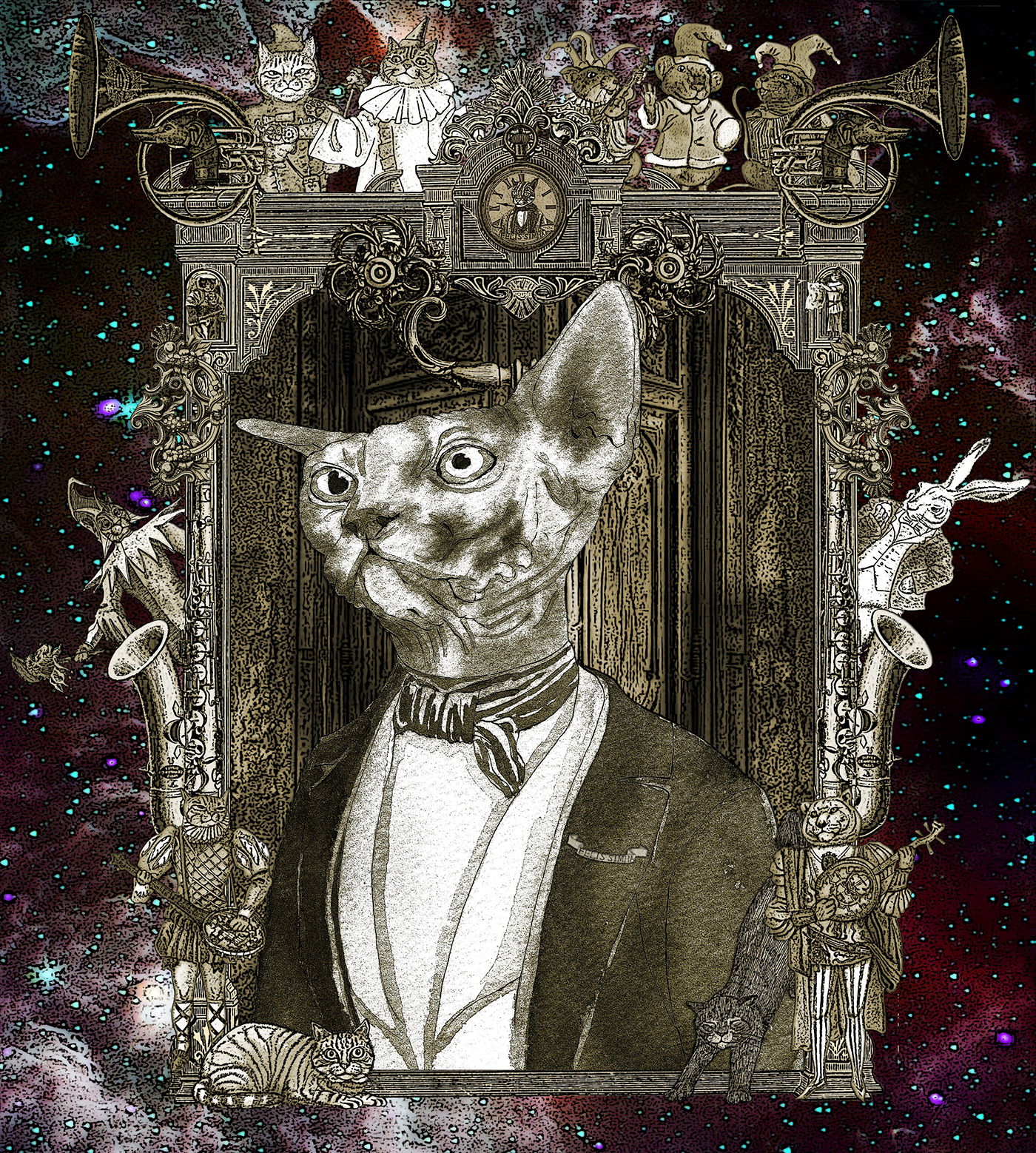 Cat STEAMPUNK fantasy whimsical surreal
