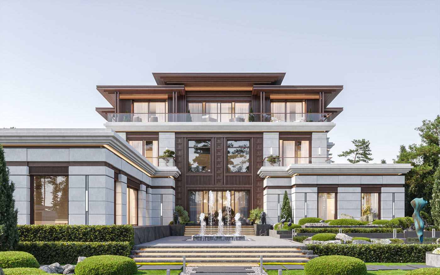 Residence house architecture exterior home design visualization corona Render architectural design