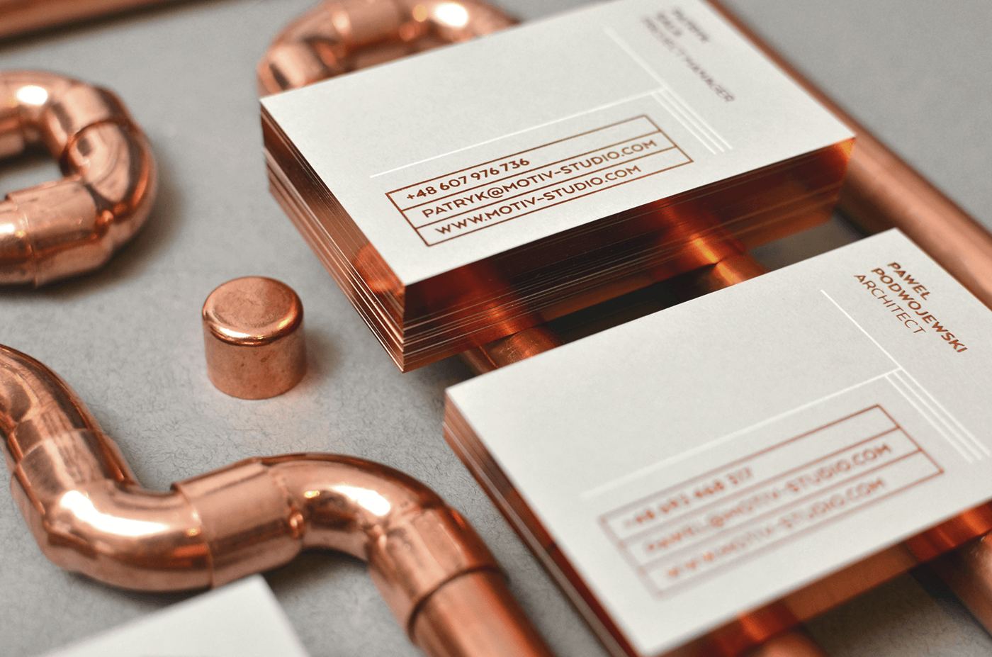 copper branding  Business Cards astronauts collage Negation motiv pipes