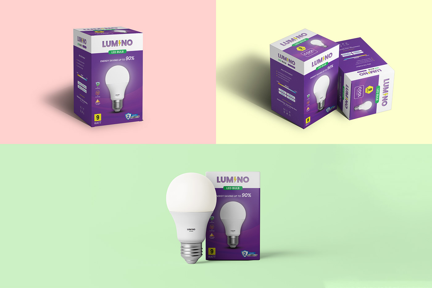 box Packaging LED bulb lamps graphic design  box design packaging design Label label design
