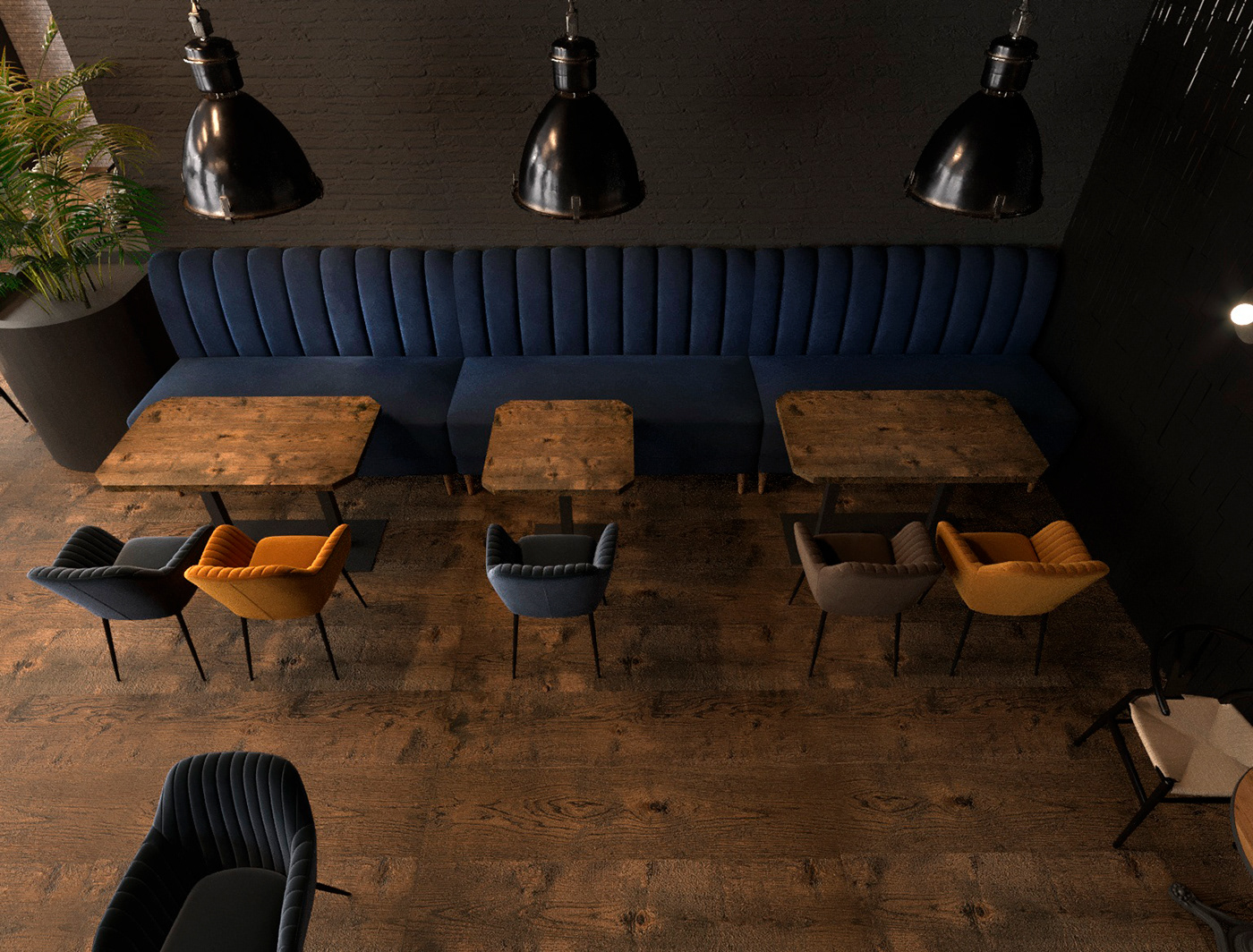 coffee shop interior design  prague Project restaurant Render visualization kaleniukarchitect archviz LOFT