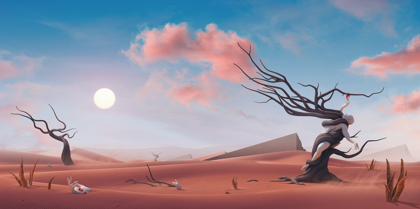 3D desert dreamscape loop Music cover surreal vinyl visualizer collage Photo Manipulation 