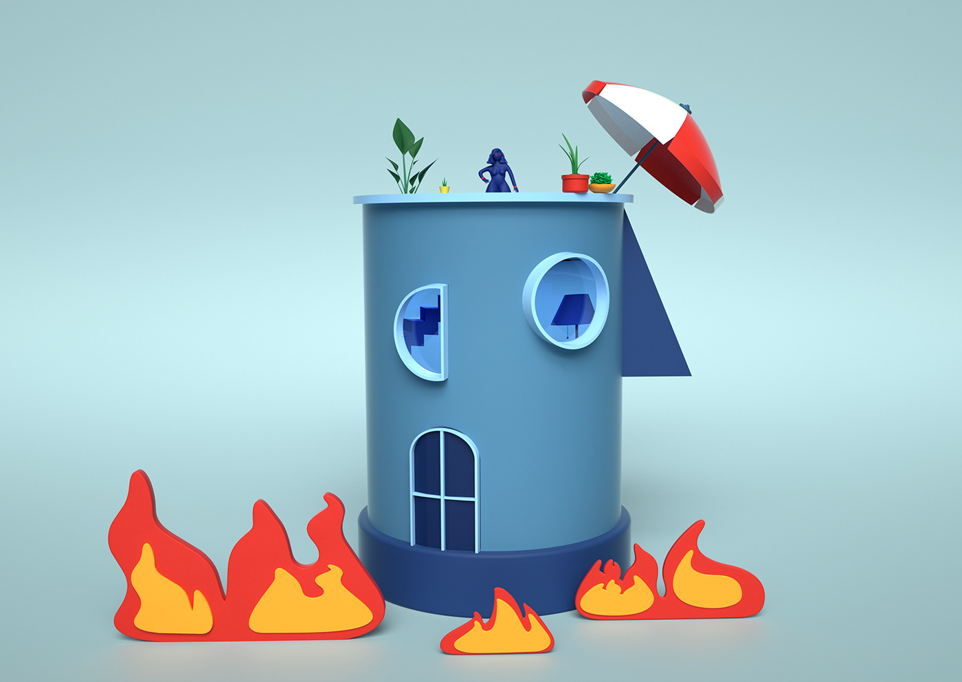 3D 3D model 3d render fire girl home Hot plants Render c4d