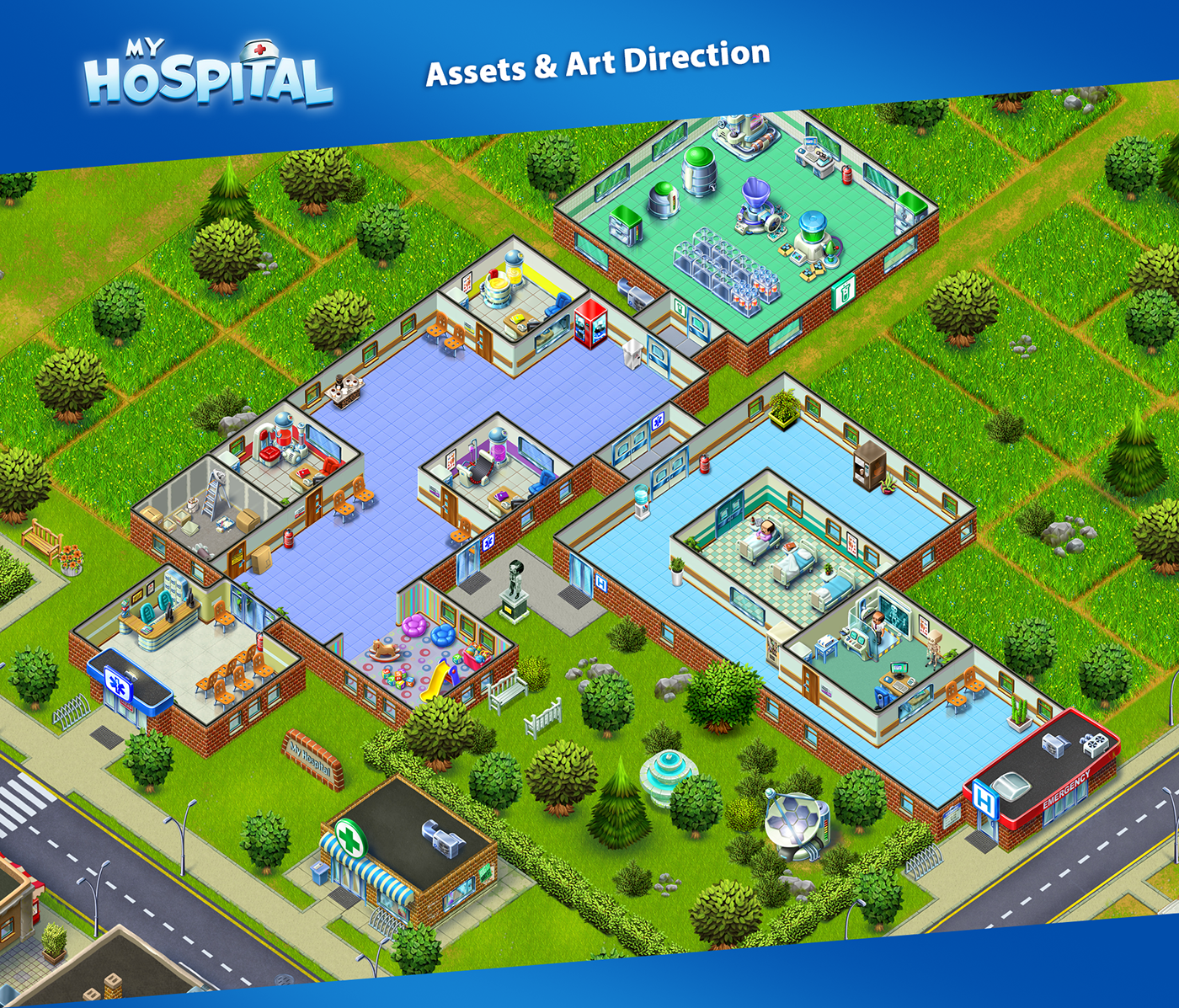 hospital concepts assets mobile game F2P Isometric top down 2D maszrum