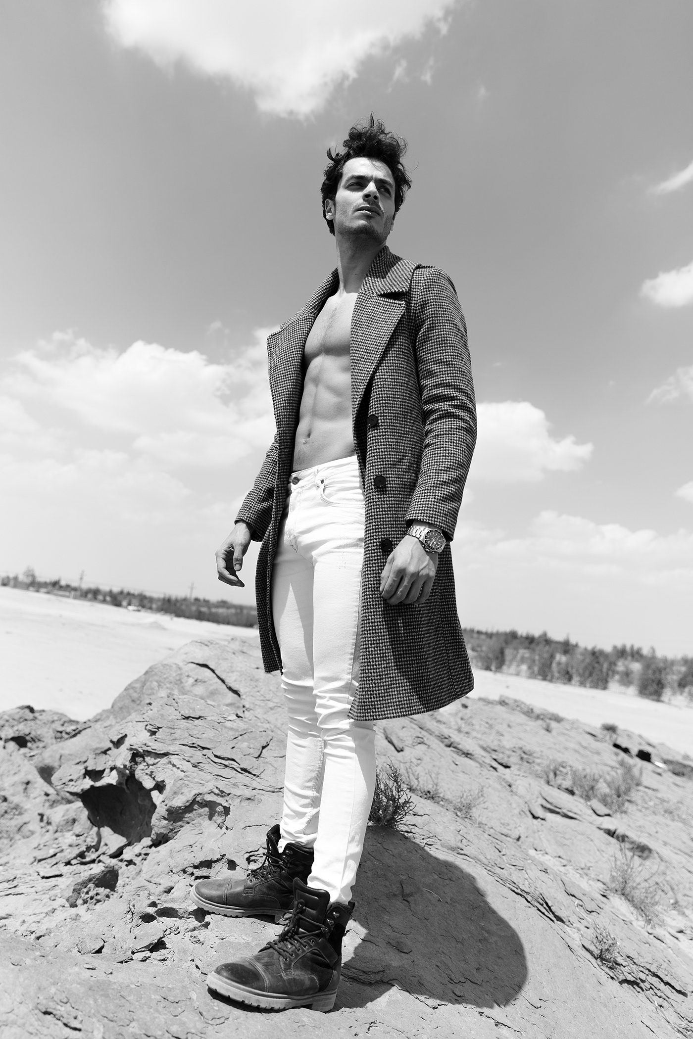 black and white campaign editorial Fashion  male model sunglass