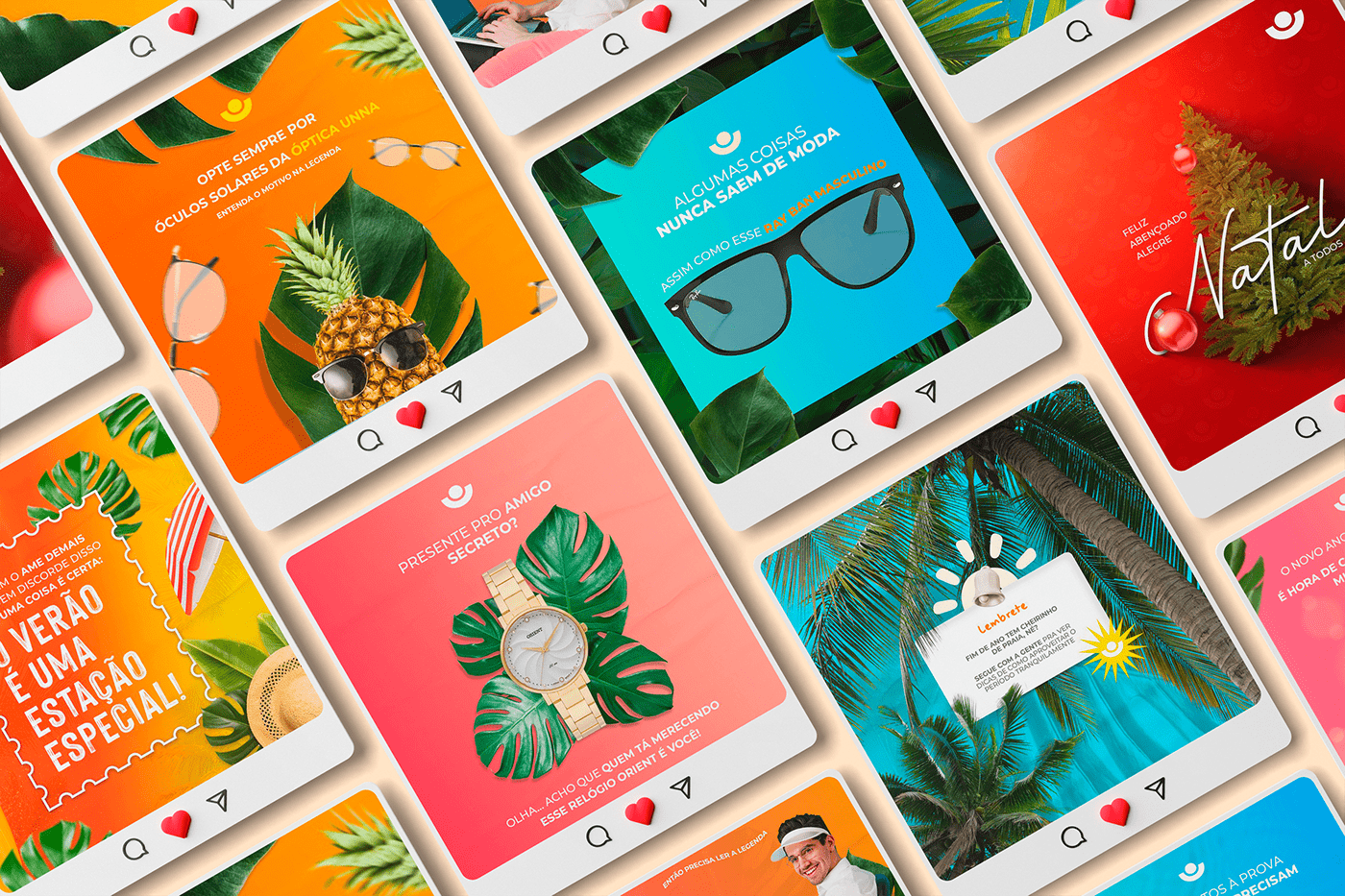 2023. design gráfico identidade visual marca óculos óculos de sol OTICA Social media post verão Palm Tree