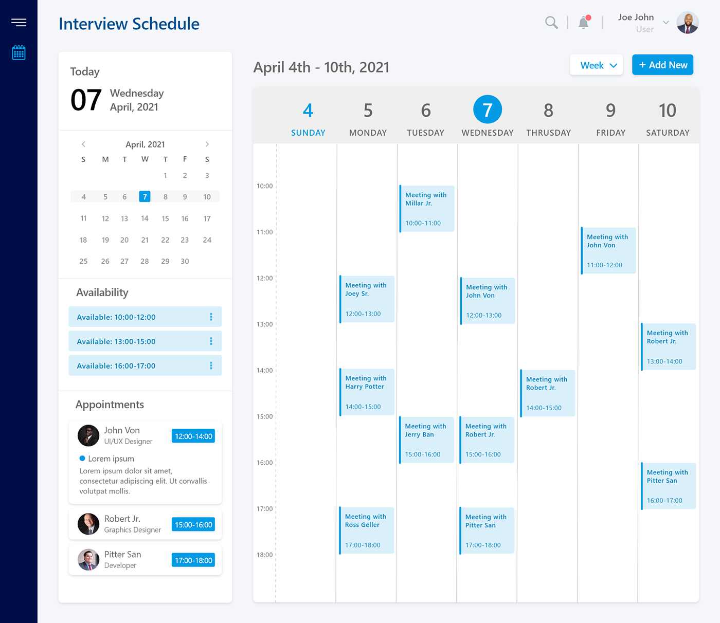 calendar design Interview Schedule