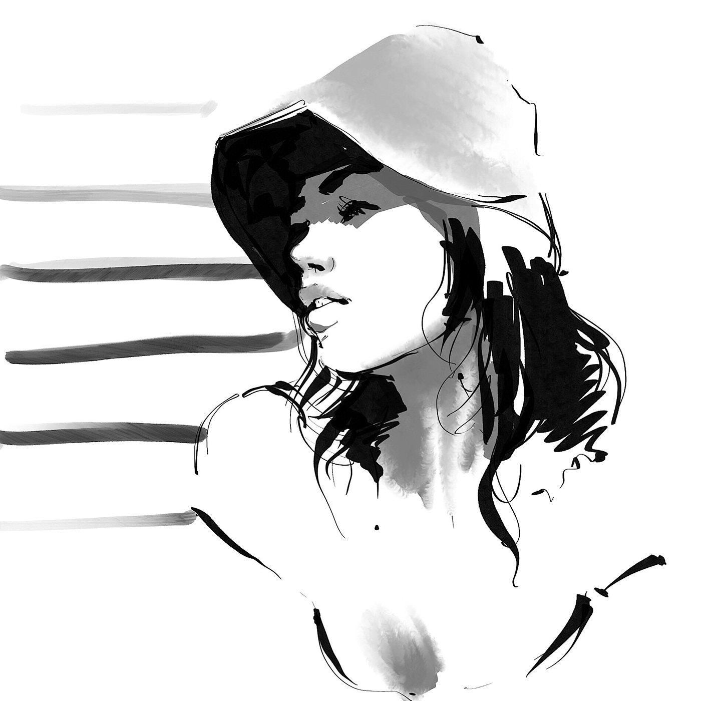 portrait sketch black ink digital art beauty Fashion  woman