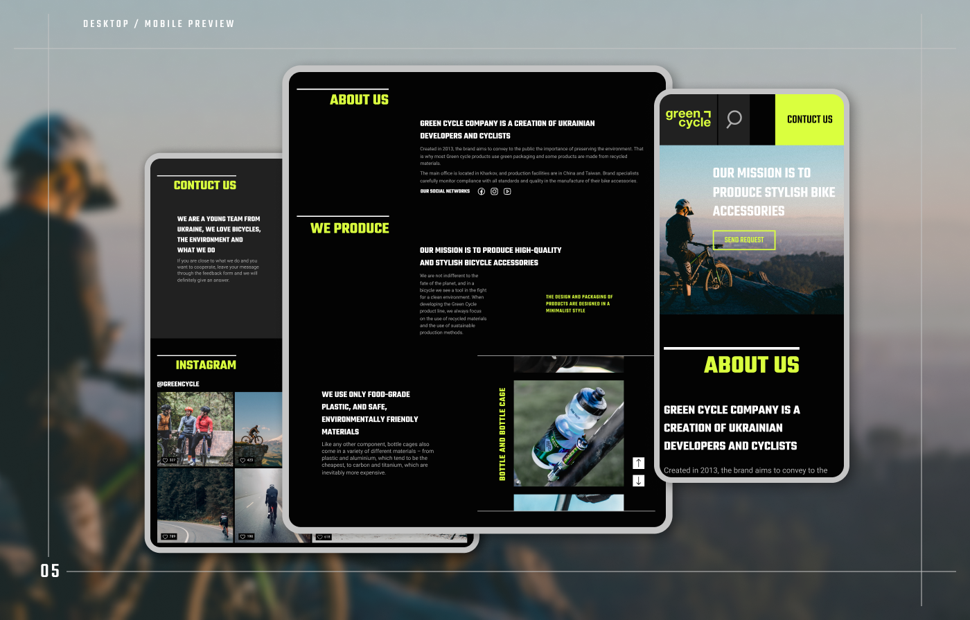 Landing page design for a corporate website selling bicycles