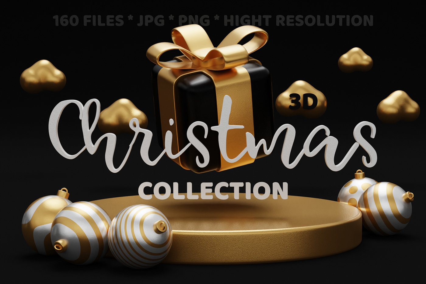 3d render background card Christmas Invitation Merry Christmas new year realistic set xmas