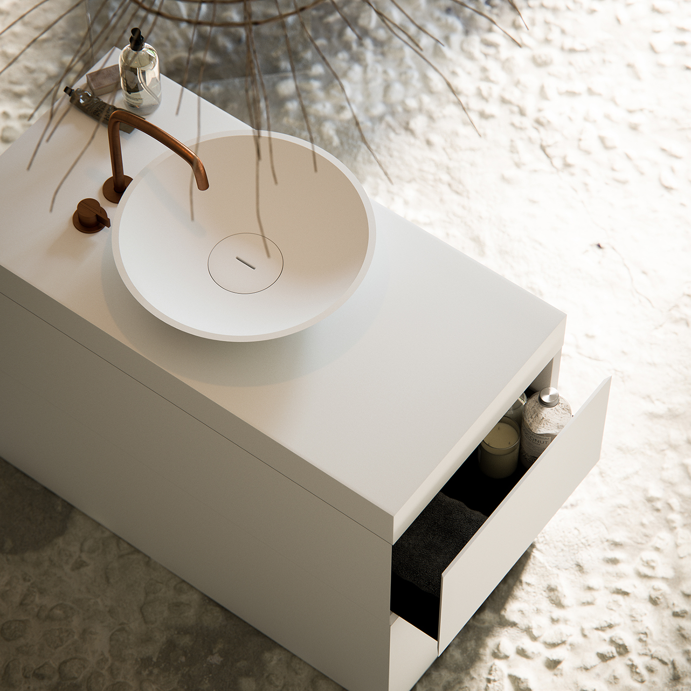 Interior bathroom finca Render vray dark rustic wood DoubleAye design