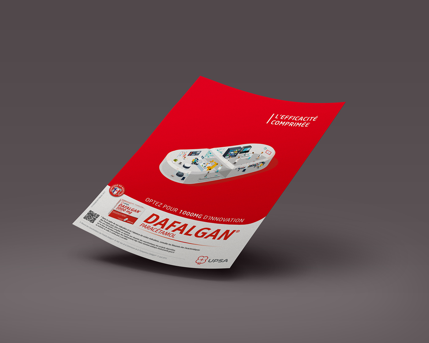 UPSA Dafalgan 1000mg paracetamol medical Pharma rouge
