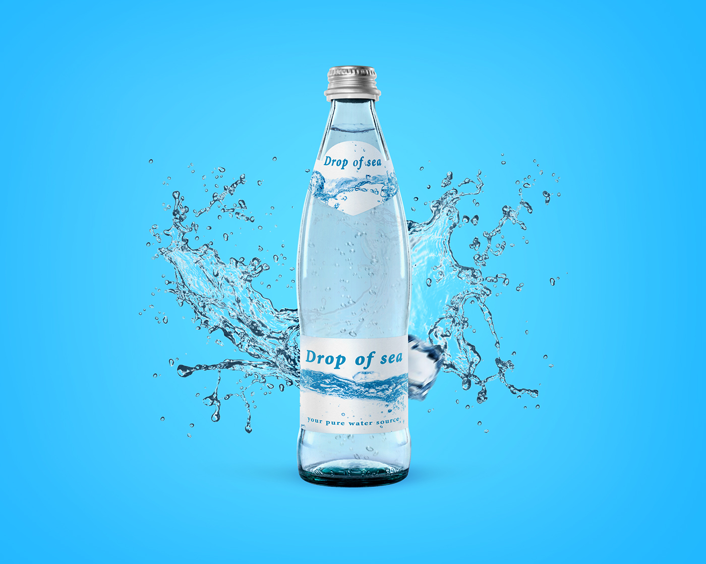 Mockup design label design mineral water glass bottle