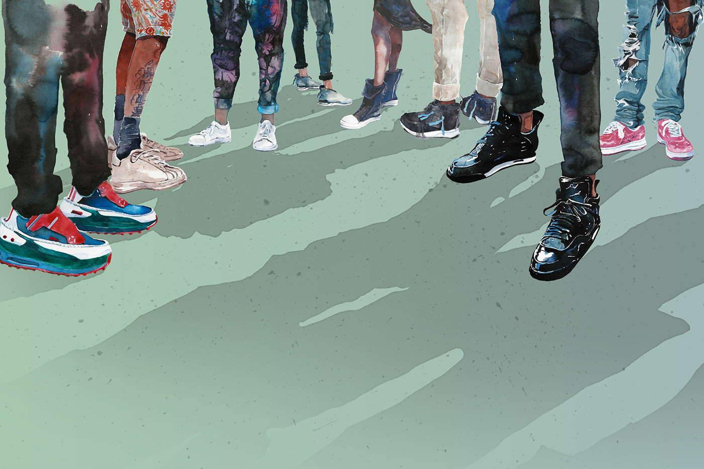 Adobe Portfolio sneaker watercolor fashion illustration street fashion Mix media New York London milan Paris Nike air jordan adidas rick owens raf simons