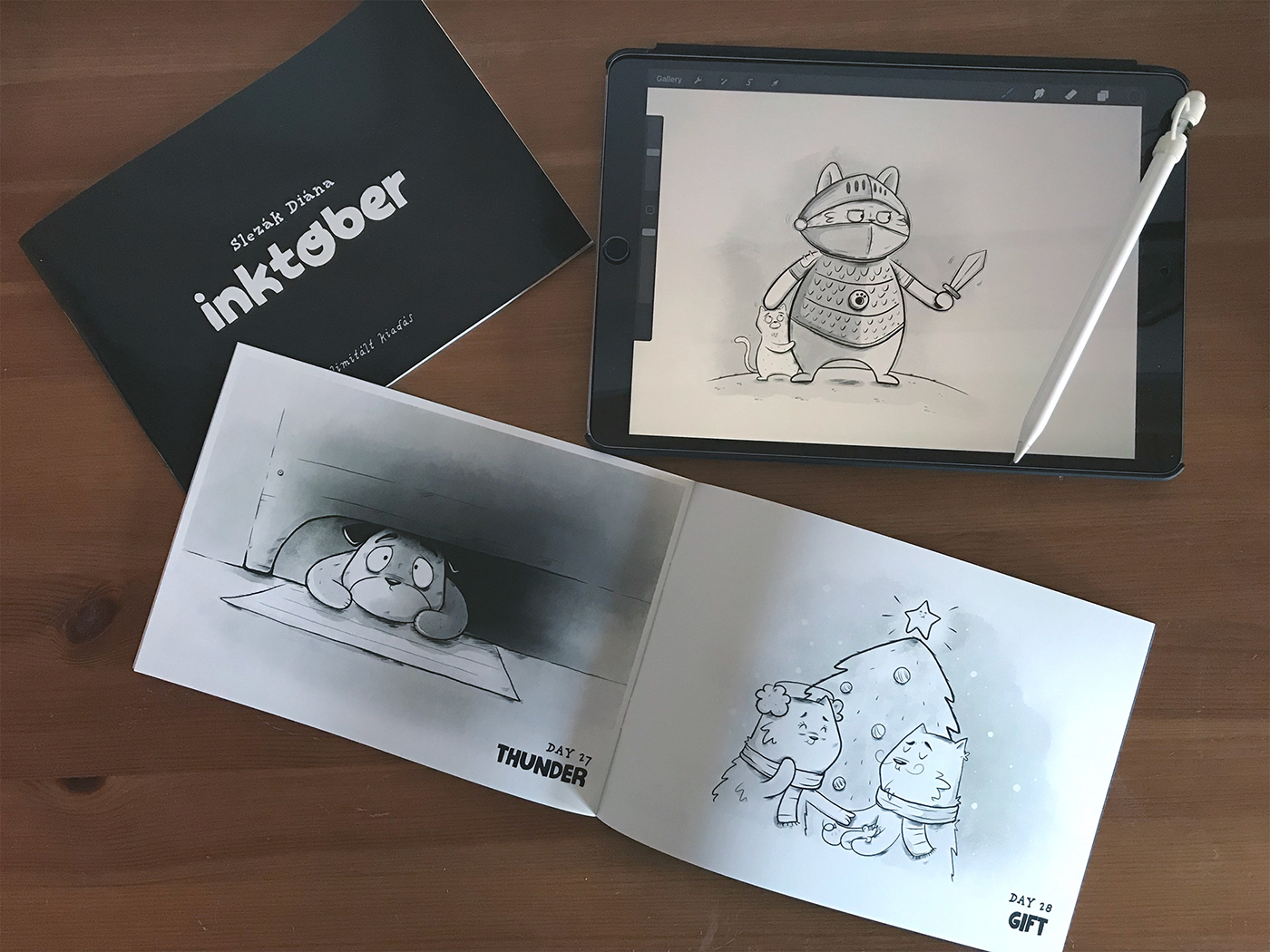 inktober ipad pro Procreate sketchbook artbook art booklet Character design  cats dogs children's book illustration