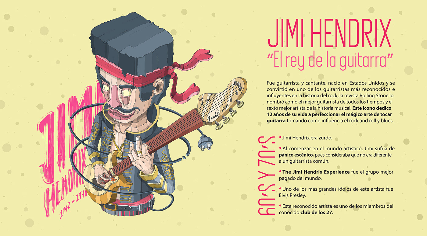 rock ilustracion escritura Eva Maria Bula marlowe gonzalez El Ilustrador ilustración digital elvis presley Freddie Mercury Jimi Hendrix