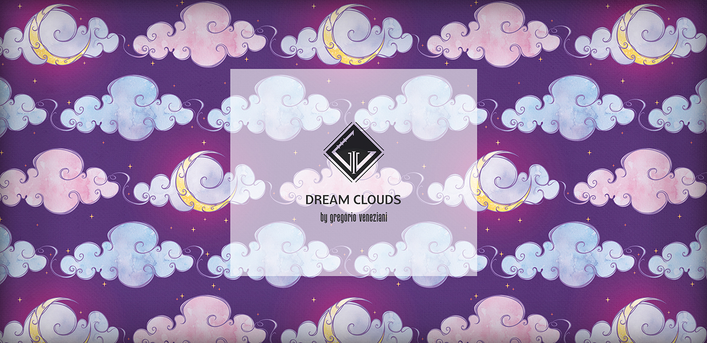 pattern Estampa pink purple clouds moon night design Sonhos