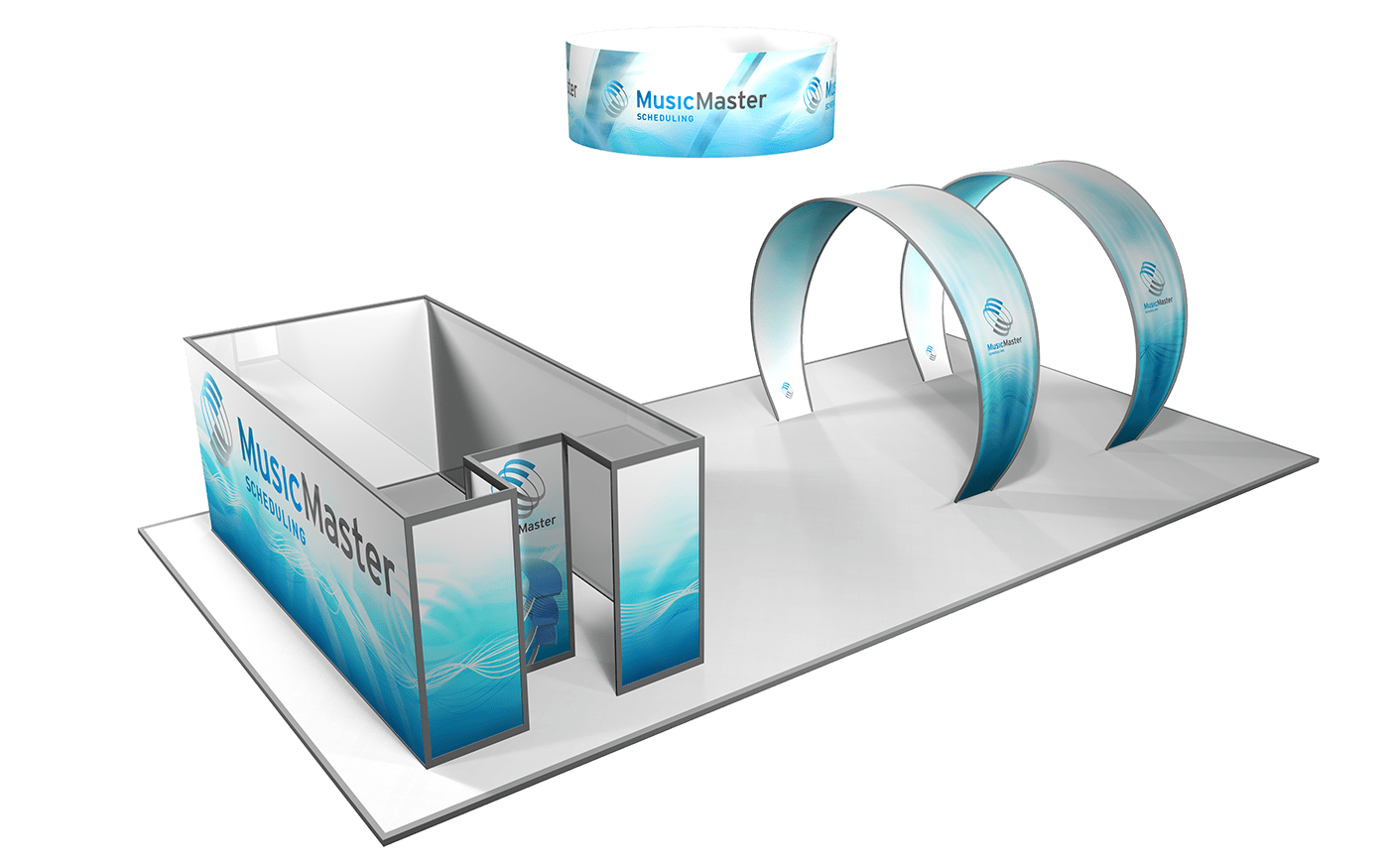 3D arches blue booth enclosure exhibit lines logo Render texture