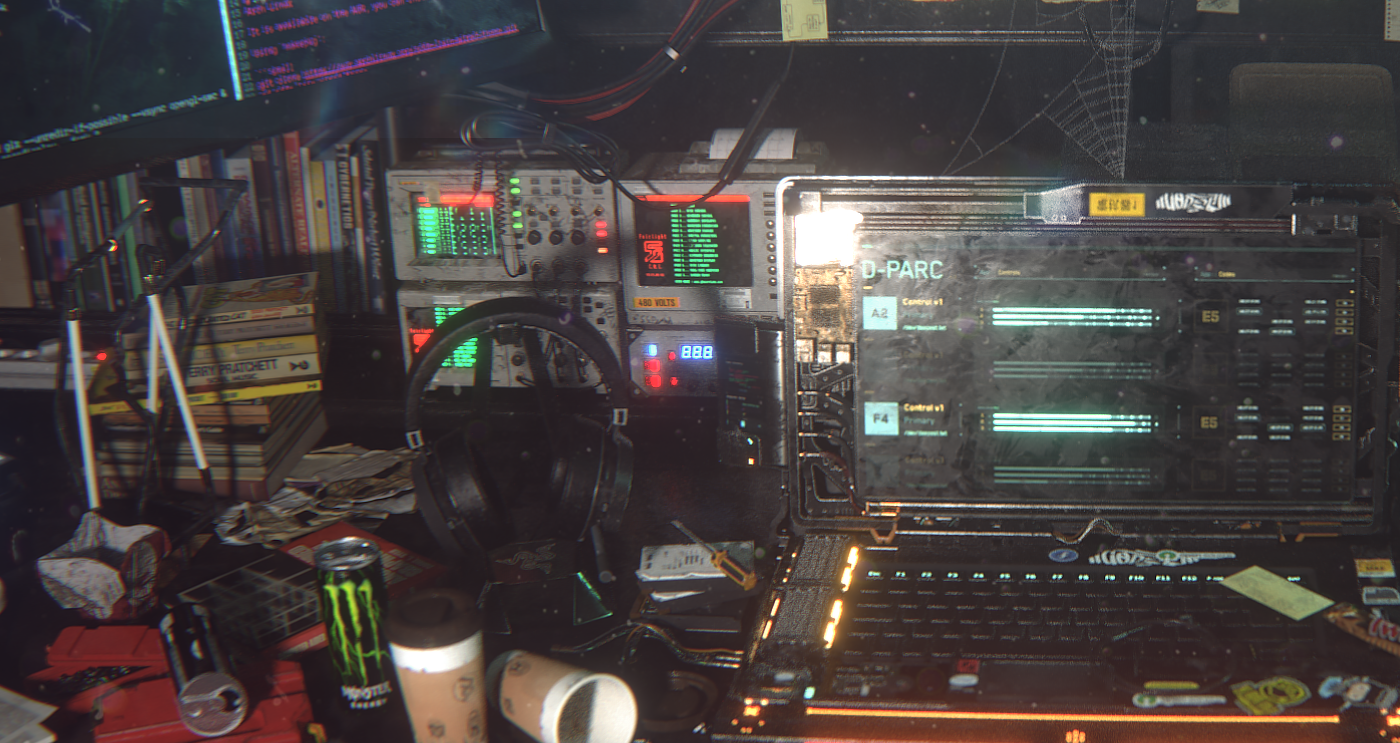 Cyberpunk hacker workstation redshift Render cinema4d
