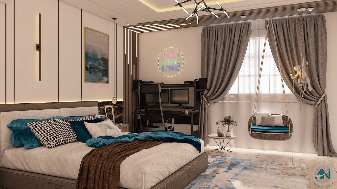 3D 3ds max bedroom exterior furniture house interior design  moadboard modern Render