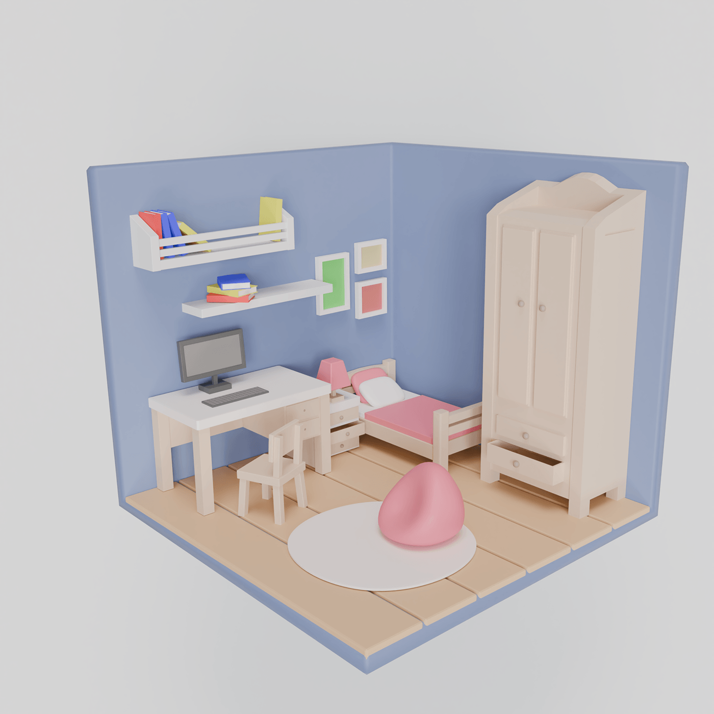Low Poly blender 3D room Interior design 3D room