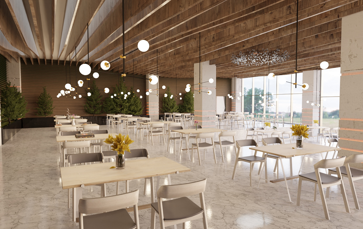 3D architecture archviz blender CGI Cycles render interior design  Render restaurant visualization