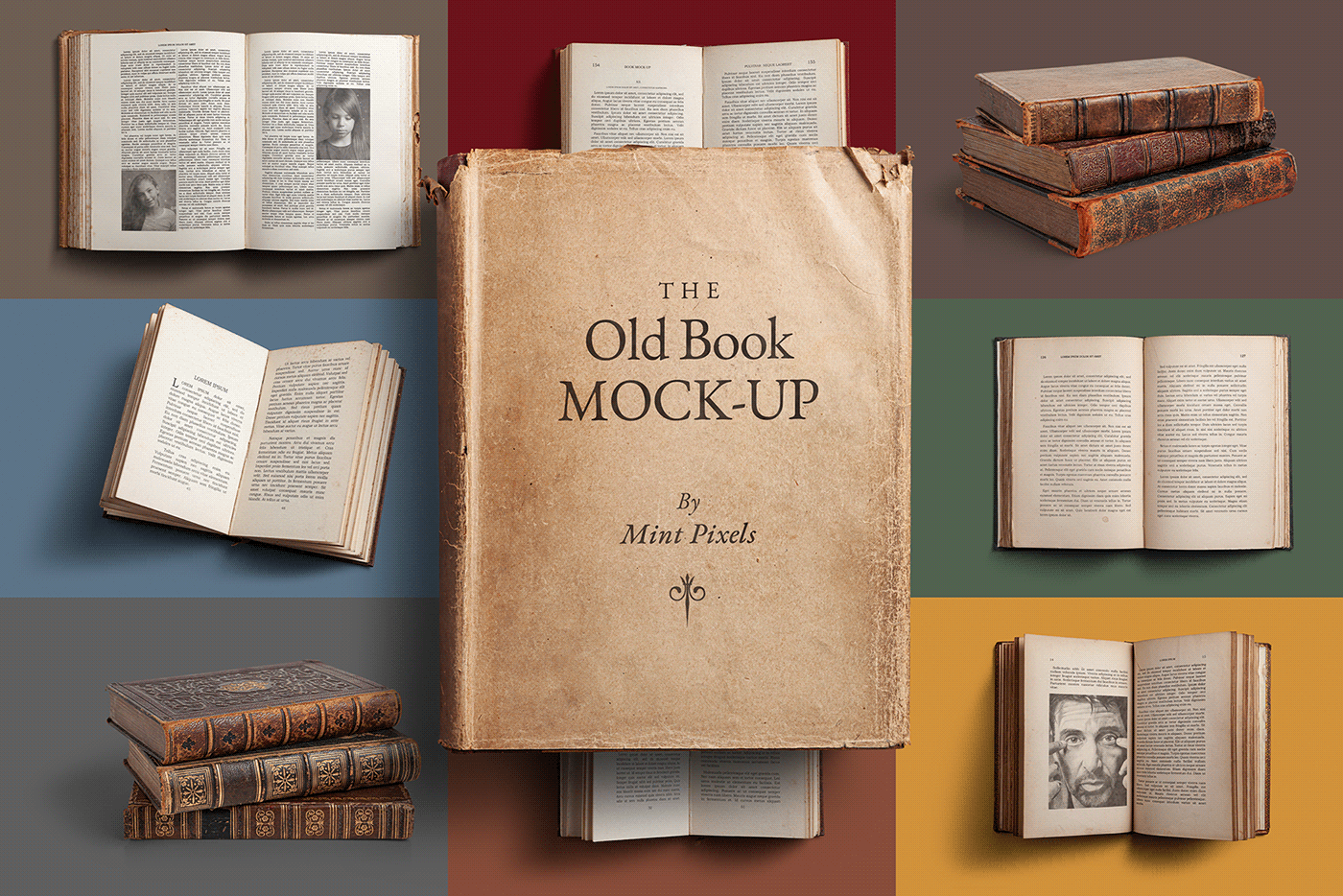 vintage Retro book paper pages open shabby template Mockup old