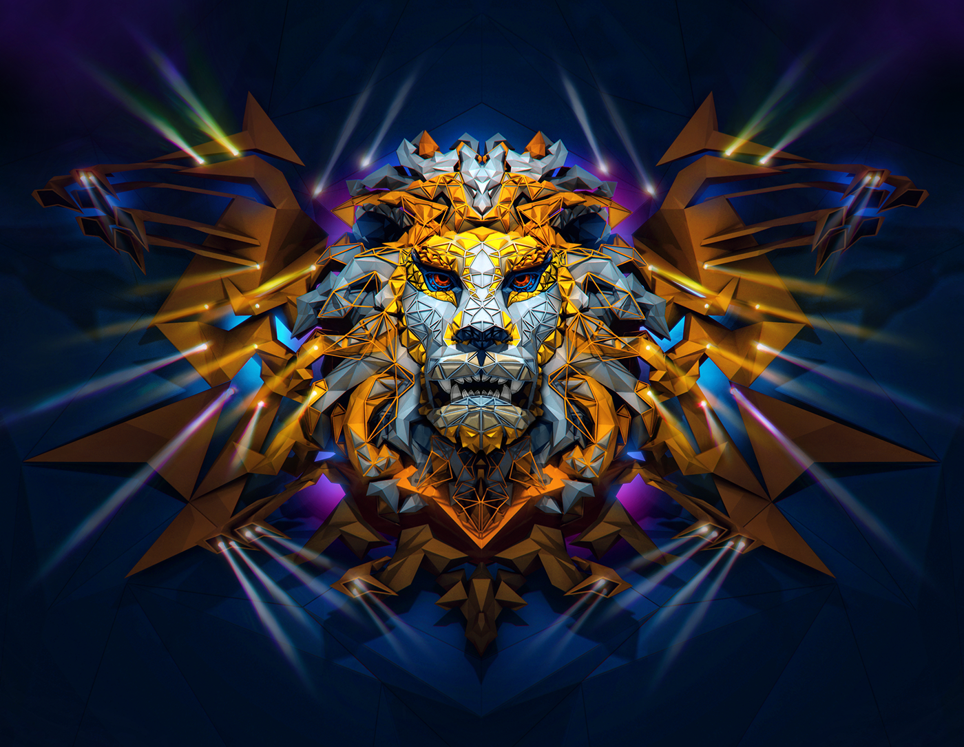poster lion animals color Render 3D Low Poly Life in Color music Digital Art 