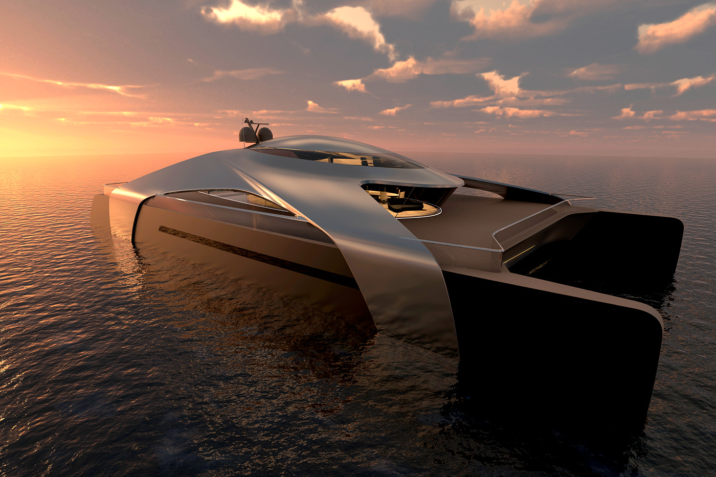 Bionic boat catamaran concept design Hydrogen luxury Sustainable transportation yacht